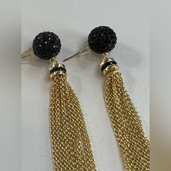 Black and Gold Chain Tassel Earrings - Picture 6 of 8